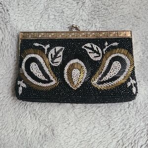 Elegant Black and Gold Beaded Clutch